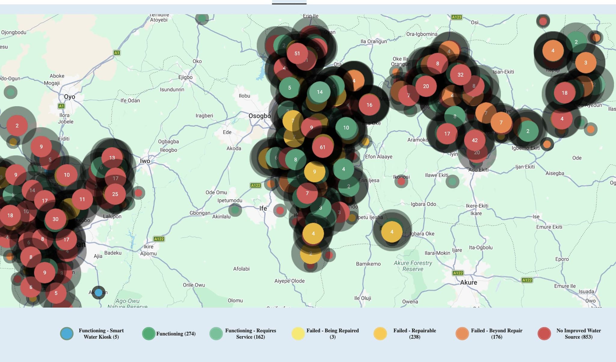 The Target 6.1 Map showing water access status across mapped communities in south-west Nigeria
