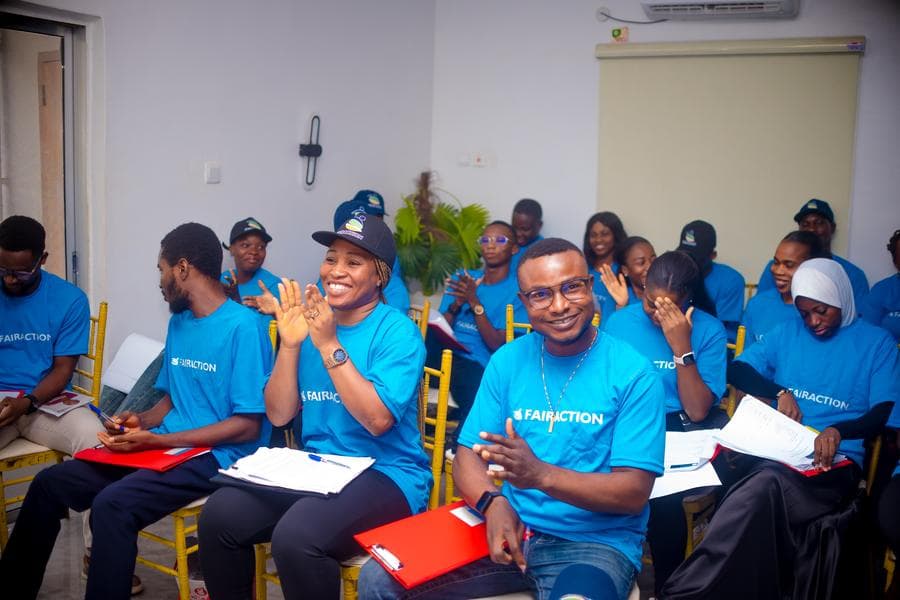 The FairAction team in a training session at the Ibadan office