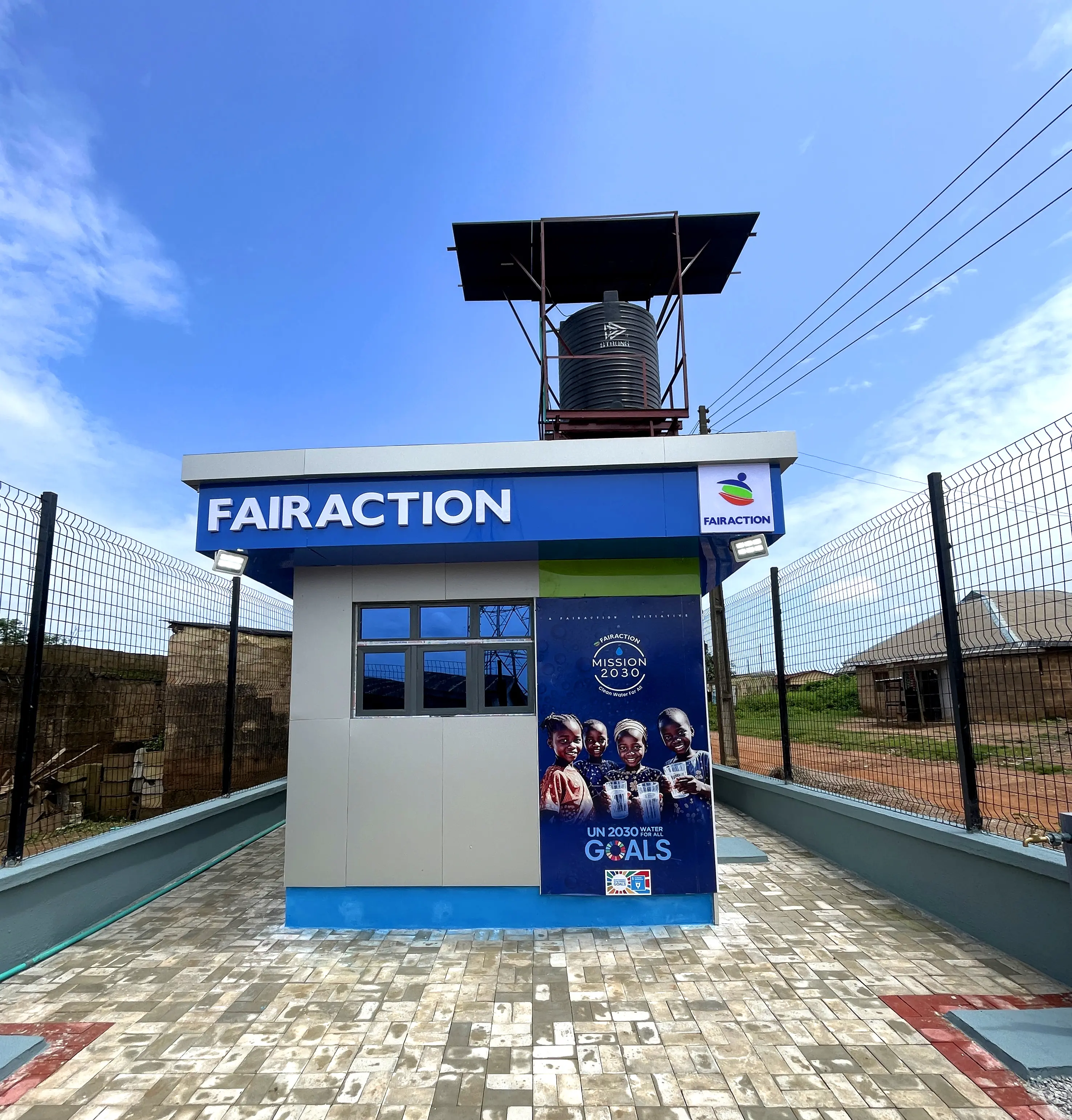 The completed kiosk with solar power and treatment plant